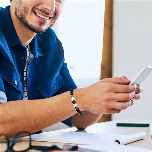 Mens Beaded Bracelets Matte Lava Rock Volcanic Stone Beads Fashion Jewelry - Picture 4 of 7
